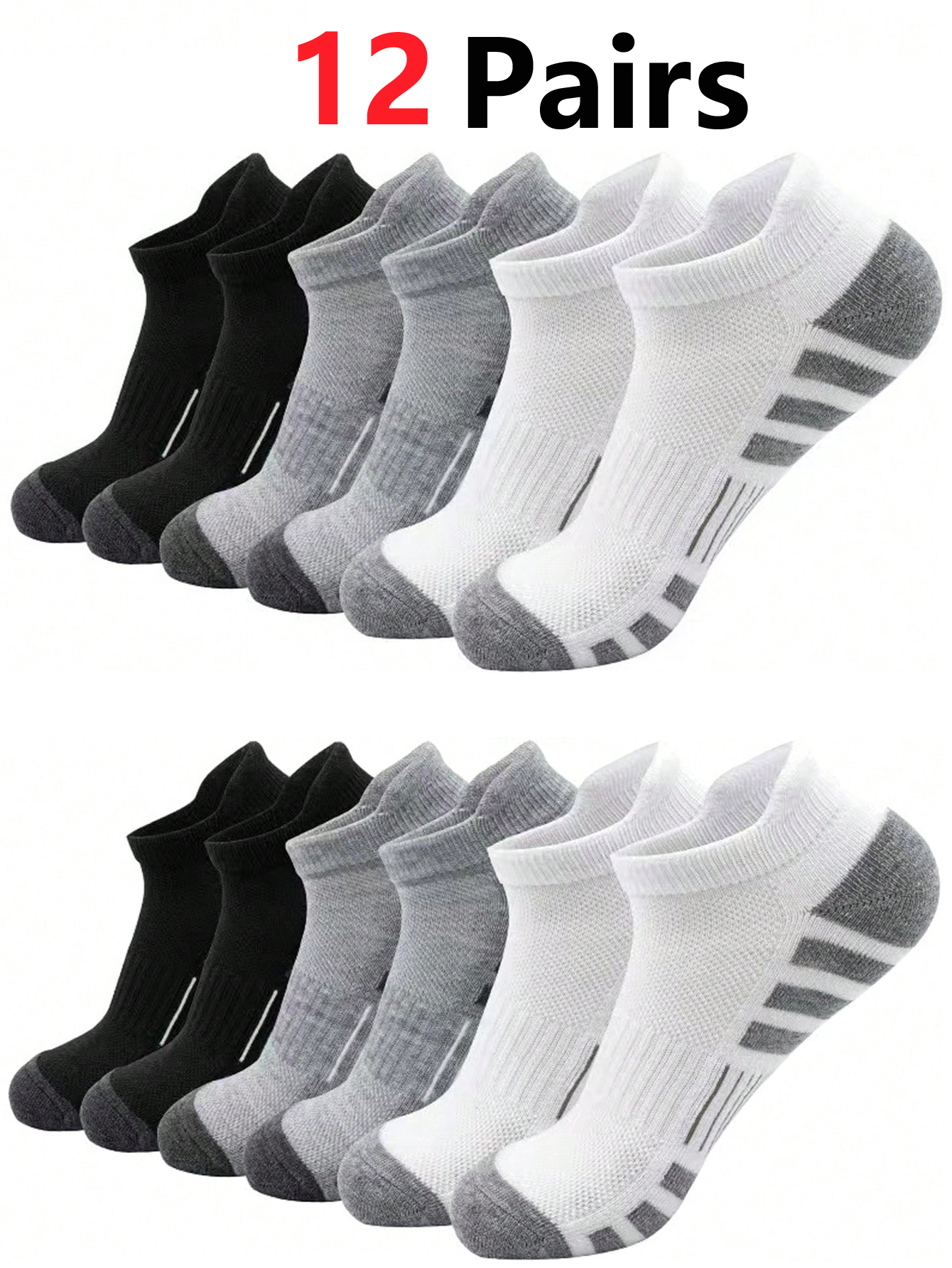 Athletic Sock Cushion - 12 Pairs Cushioned Breathable Ankle Athletic
