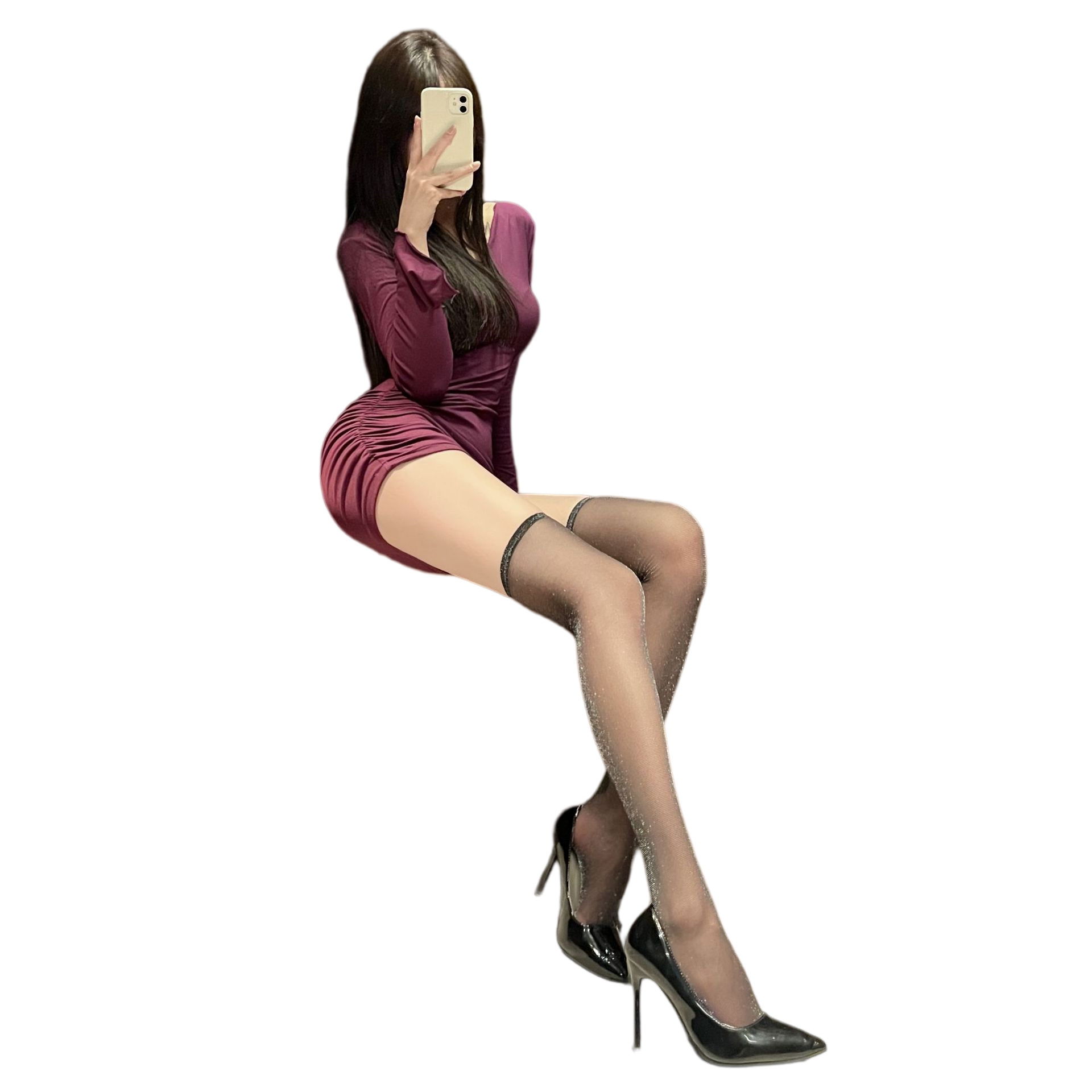 Knee High Sock Women - Gypsophila Fine Flashing Black Stockings, High-end
