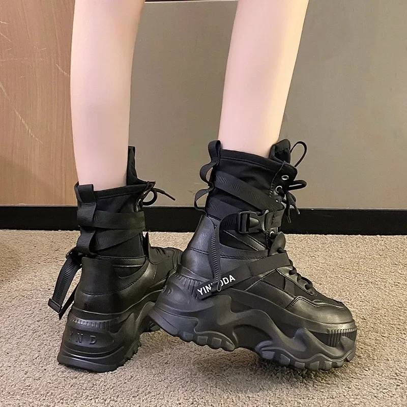 No Show Sock Women - Fashion Women Chunky Platform Motorcycle Boots
