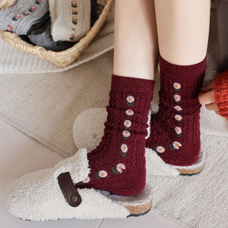 Korean Sweet Floral Wool Mid-C - Boot Sock Slouchy 리뷰 및 가격
