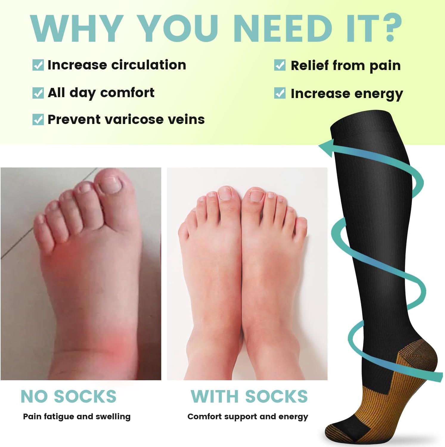 6 Pairs Solid Color Copper Com - Compression Sock Medical 리뷰 및 가격